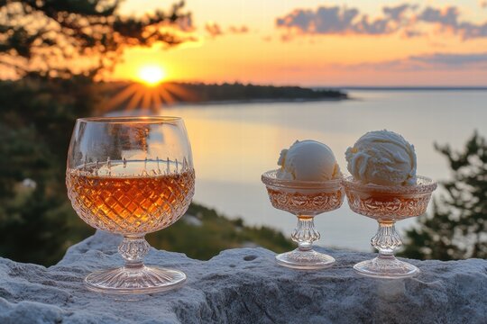 Indulging in lithuanian honey cake ice cream lithuania dessert forest setting scenic perspective nature's sweet delicacy