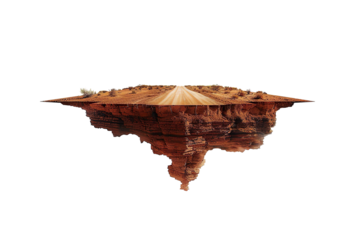 cut of the ground and the desert road floating in the air on a transparent background