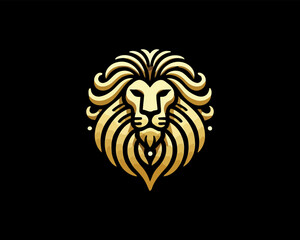 Gold Lion Icon Logo Design Vector Template. Lion Head, Face, Logo illustration.
