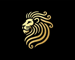 Gold Lion Icon Logo Design Vector Template. Lion Head, Face, Logo illustration.