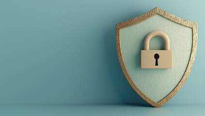 Security shield with lock and check mark blue background graphic