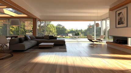 Fototapeta premium Modern Living Room with Stunning Nature Views