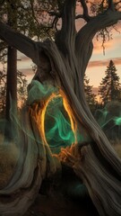 Ancient Tree Hollow Glows With Ethereal Light