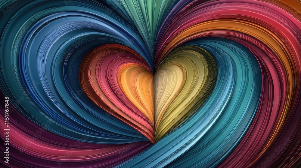 Poster expressive heart shape design abstract art digital creation colorful swirl close-up view love concep