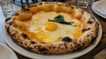 Delicious Pizza with Fried Egg and Basil Topping