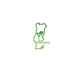 Eco-friendly Portugal map symbolizing renewable energy and sustainability for green projects and initiatives.