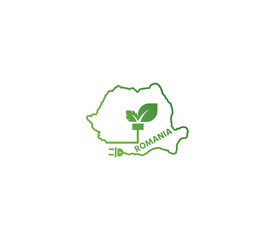 Eco-friendly Romania map symbolizing renewable energy and sustainability for green projects and initiatives.
