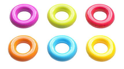 Set of bright inflatable rings isolated on white transparent background