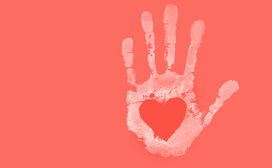 Handprint with red heart for valentine.
