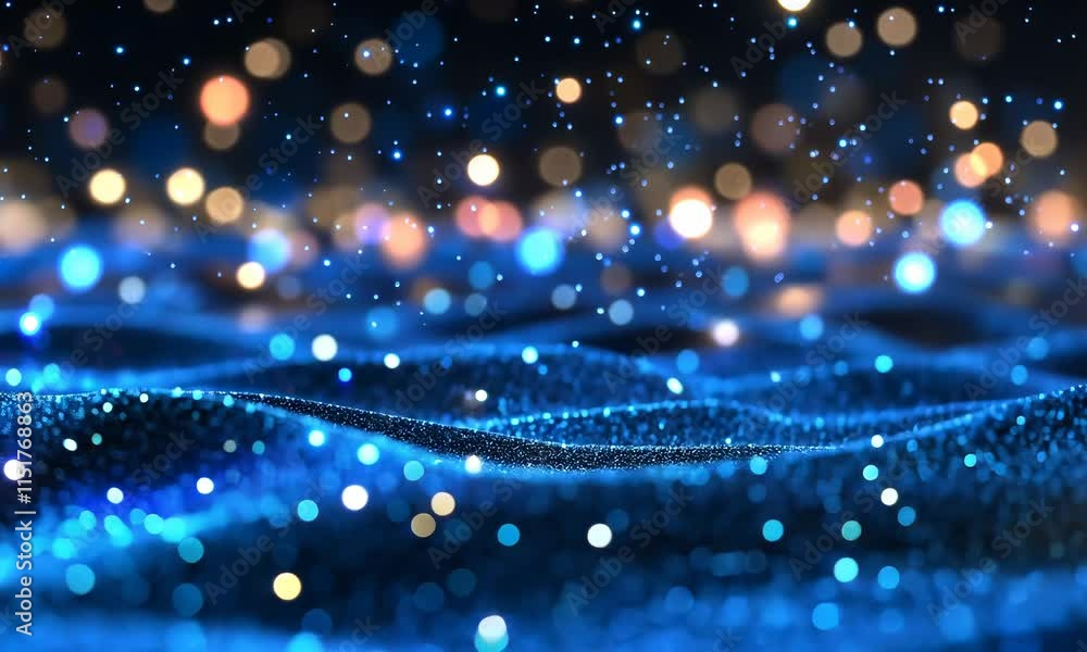 Poster a mesmerizing abstract background featuring shimmering blue waves with sparkling lights. the scene i