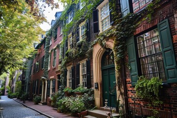 Fototapeta premium Colonial Heritage: Historic Townhouse in Old Town Philadelphia, Pennsylvania, USA