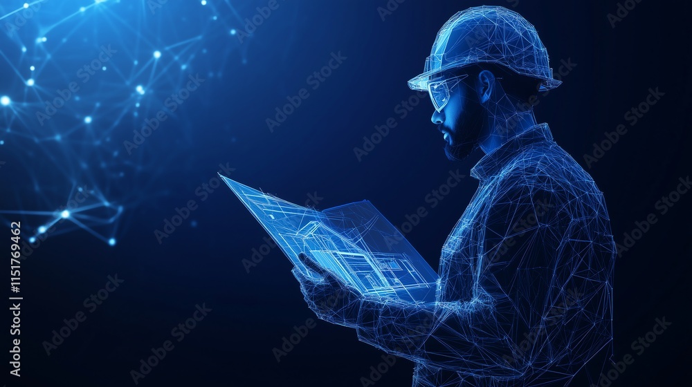 Poster a professional showcasing blueprints for smart home devices, isolated on a dark blue futuristic back