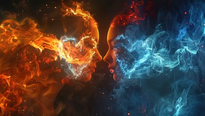 Fototapeta premium Fiery and Icy Faces in Abstract Art