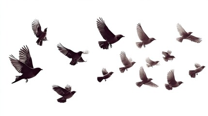 A flock of flying birds with a translucent background for simple PNG decorative projects 