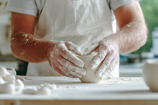 Skilled artisan crafting a clay pot during a pottery session in a bright studio space