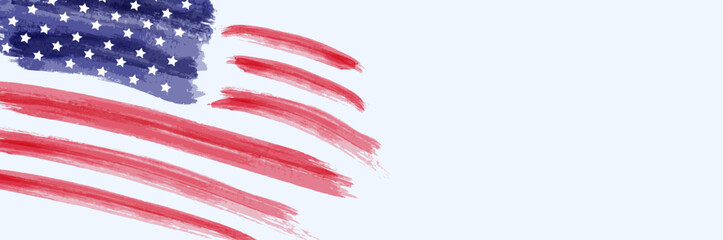 Abstract grunge brushed flag of United States of America. Template for horizontal holiday banner.