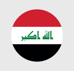 Iraq National Flag vector icon. Round flag of Iraq on Gray Background.