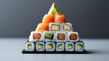 A beautifully arranged sushi platter featuring various types of sushi and sashimi.