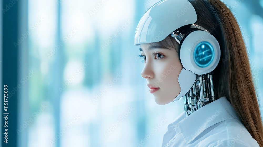 Aufkleber futuristic humanoid robot with a sleek design and advanced technology in a modern environment