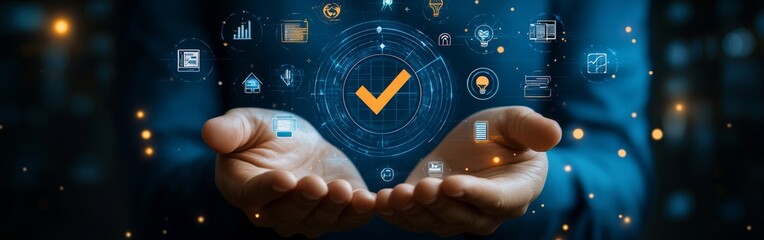 Digital quality assurance icon with checkmark