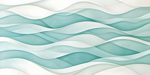 Fototapeta premium Abstract waves in soft teal and white create a calming, fluid design.