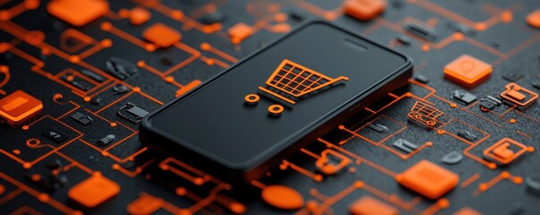 E-commerce online shopping cart on smartphone in digital environment