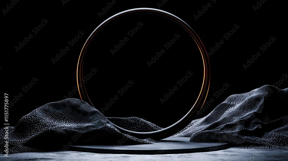 Poster circular black object on black background with white circular center