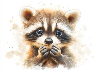 Obraz premium illustration of a raccoon's head, with a happy expression, in a clip art style, on a white background. 