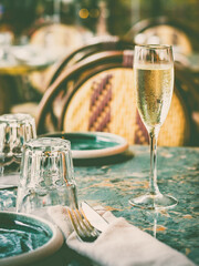 a glass of Italian Prosecco on a table in a restaurant