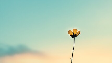 Fototapeta premium Single Yellow Flower Silhouetted Against a Pastel Sky