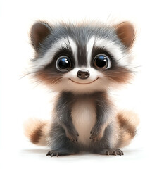 Obraz premium illustration of a raccoon's head, with a happy expression, in a clip art style, on a white background. 
