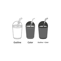 Vector cup glasses with straws