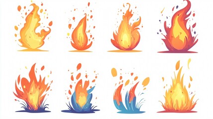 Vibrant Fire Flame Flat Cartoon Style Vector Illustration