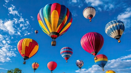 Obraz premium A backdrop of blue skies with colorful air balloons