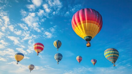 Obraz premium A backdrop of blue skies with colorful air balloons