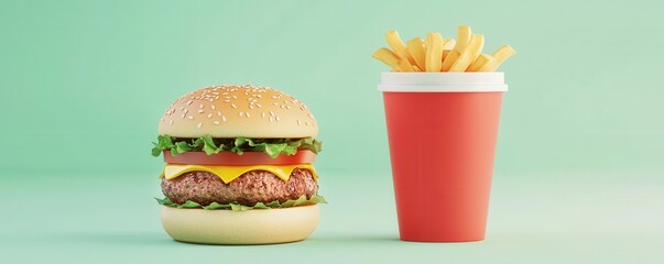 Health warning guidelines concept. Obesity prevention, healthy food versus junk food, 3D illustration