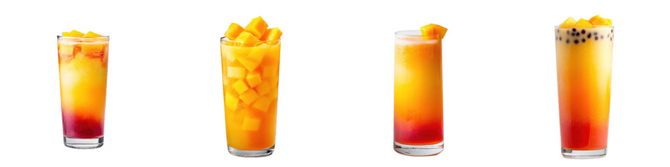 Refreshing orange mango juice drinks with vibrant colors and fruit