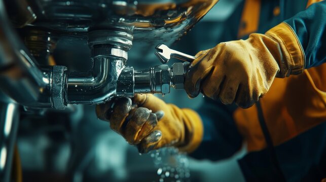 Plumber fixing a sink pipe in the bathroom