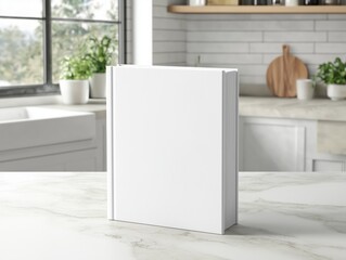 Blank book mockup on a wooden desk in kitchen background cooking recipe concept