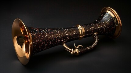 A single luxurious party horn with a golden mouthpiece and glittery accents.