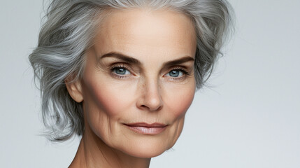 Mature Woman Portrait with Radiant Skin and Silver Hair