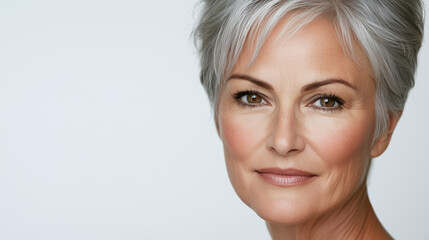 Fototapeta premium Mature Woman Portrait with Elegant Features and Radiant Skin