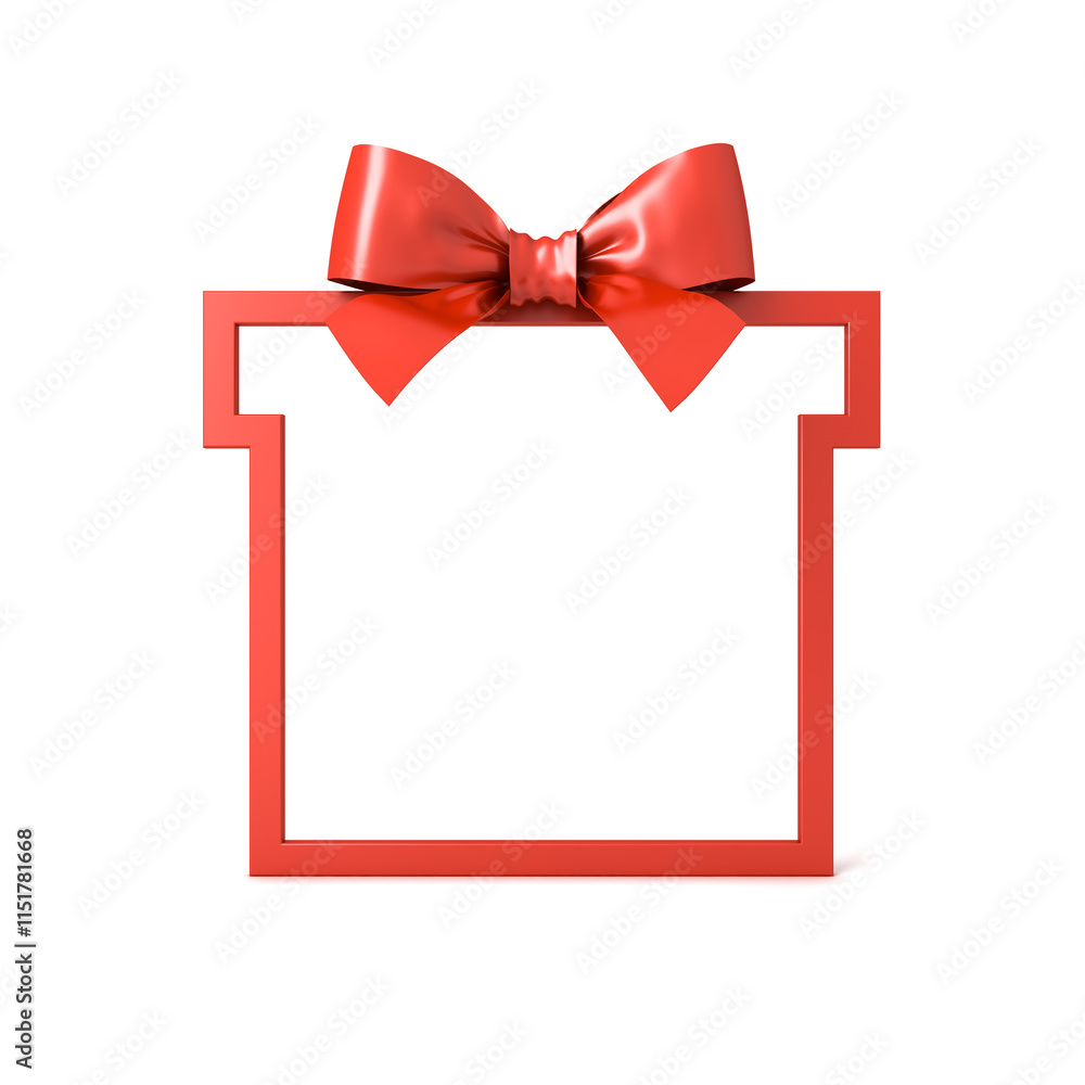 Aufkleber Red gift box shape frame product display mockup showcase or present frame border stand isolated on white background with shadow minimal creative idea concepts 3D rendering