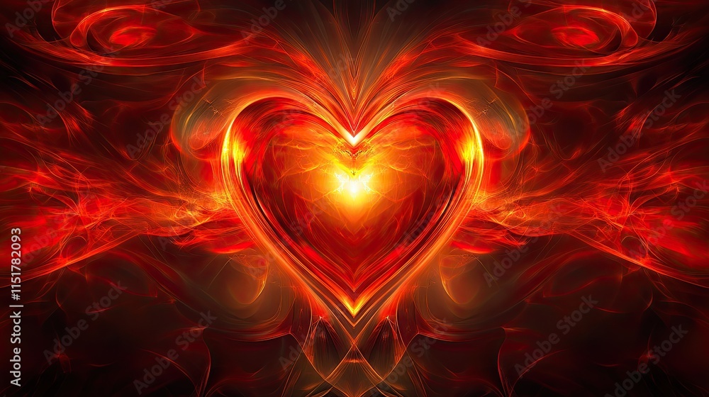 Poster minimalistic red heartbeat pattern with a glowing heart at its center on a black background, abstrac