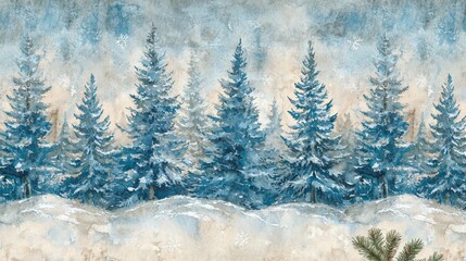 Winter's serene blue pine forest, snow-covered
