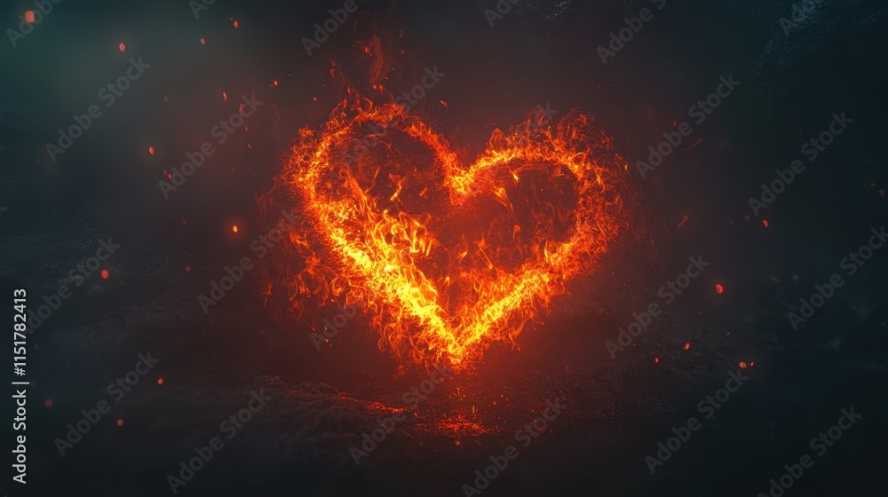 Poster a dark gradient background transitioning from black to red with a glowing central heart.
