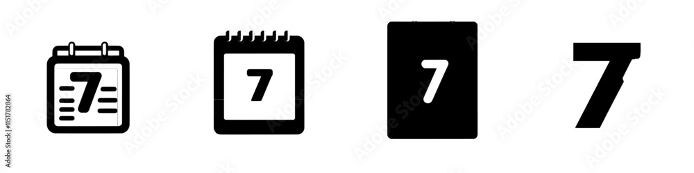 Poster calendar icon showing the number seven. meeting date set for the 7th day of the month. weekly organi