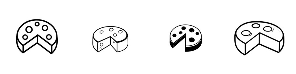 Cheese wheel icon. Dairy product label. Used in sandyichi, cheeseburgers, pasta, and other dishes. A series of colorful pictographs on a culinary theme. Modern illustration, isolated.