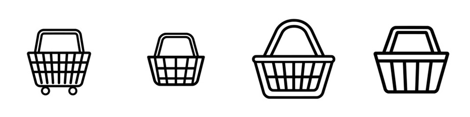 Supermarket food basket icon. Place an order, check out, online shopping, e-commerce concept line symbol.