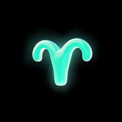 3d astrological zodiac sign Aries in neon blue side view isolated on a black background
